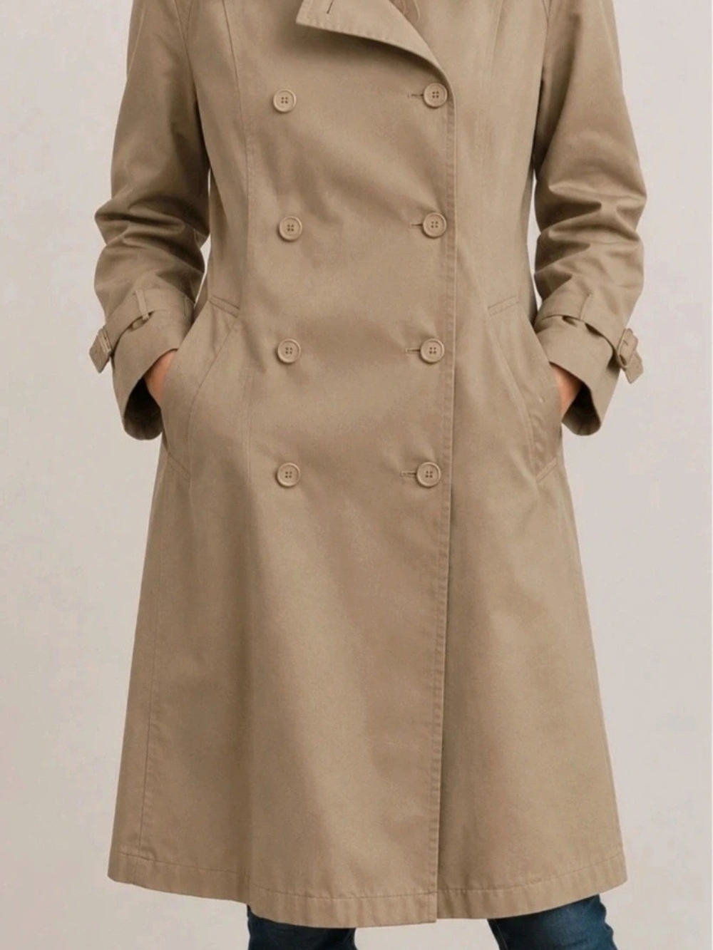 Source Unknown Beige Double-Breasted Trench Coat